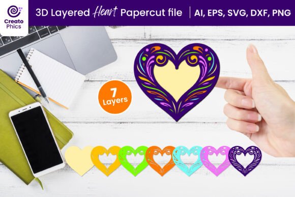 3D Layered Heart Paper Cutting SVG for Holidays & 3D SVG Branding