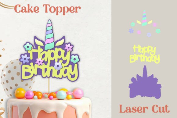 3D Layered Unicorn Birthday Cake Topper Laser Cutting
