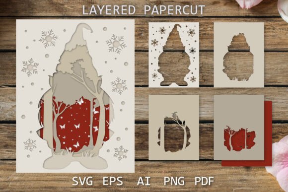 Gnome Layered Papercut Christmas Card 3D SVG Review