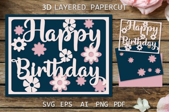 Happy Birthday Card 3D SVG for Birthdays
