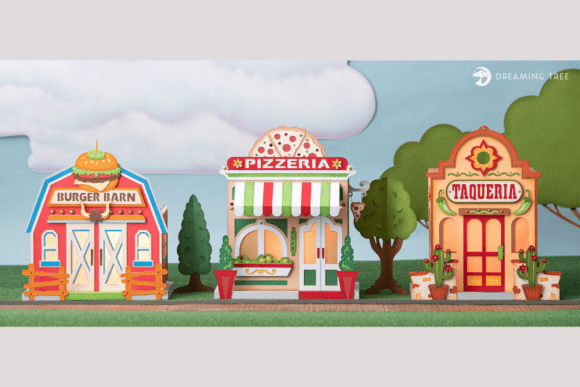 Lunch Lane Light Ups SVG Bundle: 3D Houses for Branding