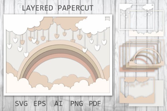 Rainbow Layered Paper Cut 3D SVG for Shadow Boxes