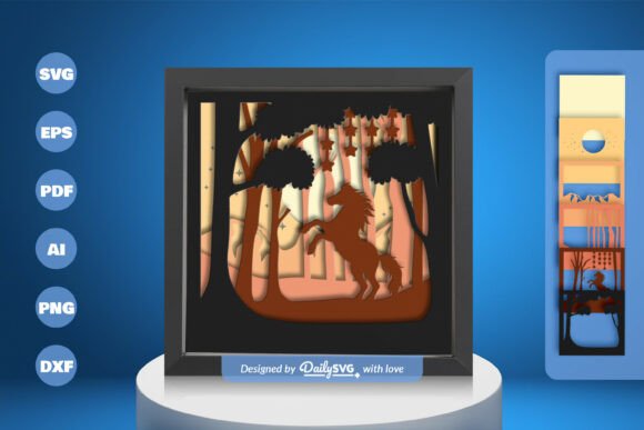 Wild Horse in the Night Forest: 3D SVG Shadow Box